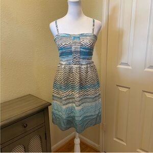 American Eagle Outfitters Sundress Turquoise Gray Geo Design Thin-Strap Dress XS
